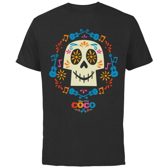 Disney and Pixar's Coco Papel Picado Sugar Skull T-Shirt - Short Sleeve Cotton T-Shirt for Adults - Customized-Black