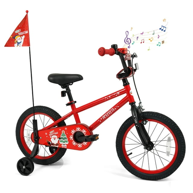 Costway 16" Kids Bicycle with Training Wheels, Handbrake & Coaster Brake, Flag & Music