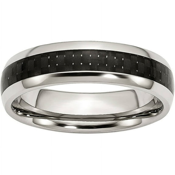 Stainless Steel Polished w/ Black Carbon Fiber Inlay 6mm Band