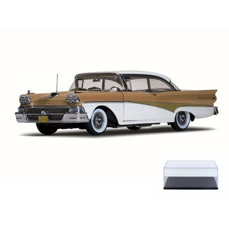 - Diecast Car & Display Case Package - 1958 Ford Fairlane 500 Hard Top, White/Palomino Tan - Sun Star 5284 - 1/18 Scale Diecast Model Toy Car w/Display Case
