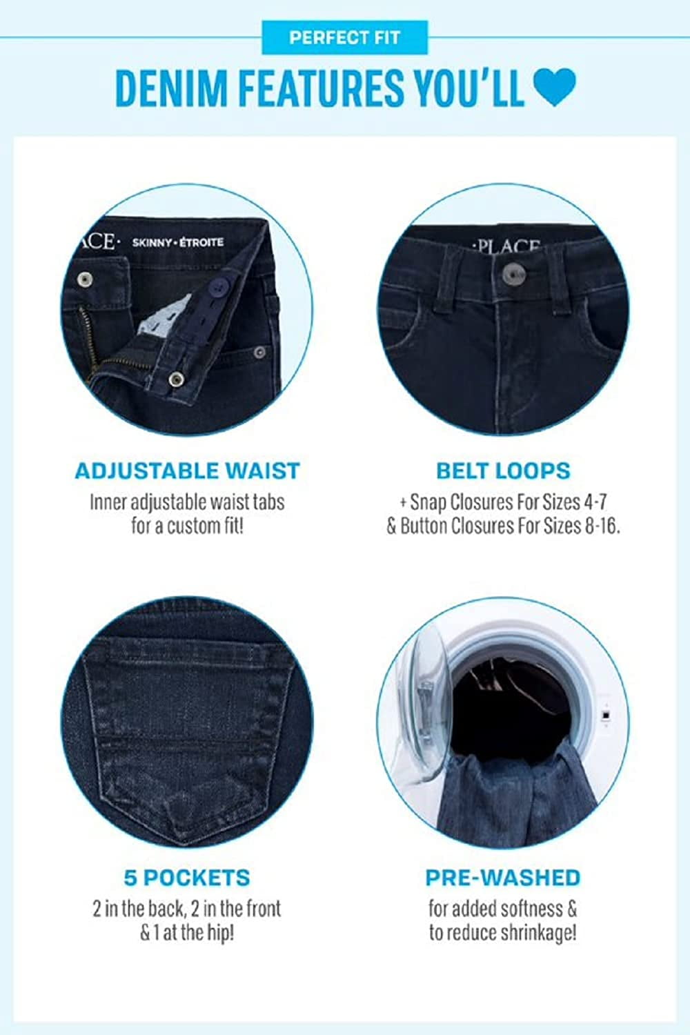 The Children's Place Boys Stretch Straight Jeans, 2-Pack, Sizes 4-16