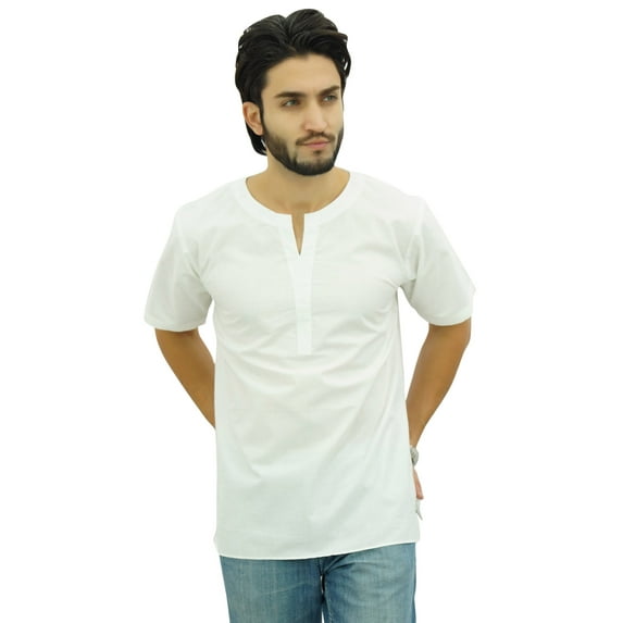 Atasi Men's Casual Short Kurta Indian Tunic V-Neck Cotton Top-Small