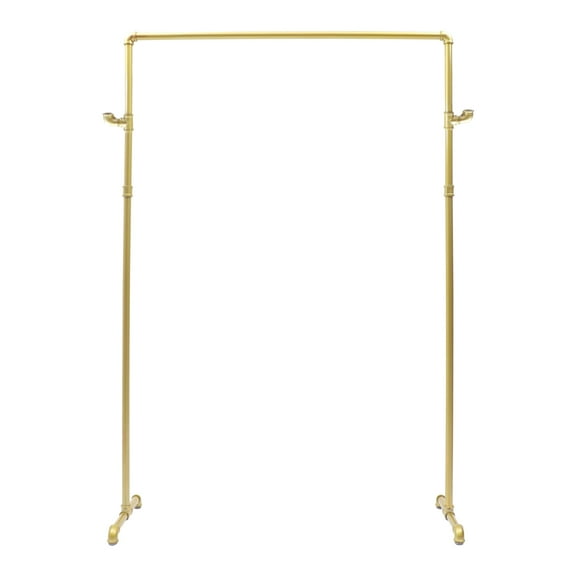 Loyalheartdy Gold Industrial Pipe Clothing Rack w/2 Side Hooks, Heavy Duty Standing Rolling Clothes Racks Garment Display Holder