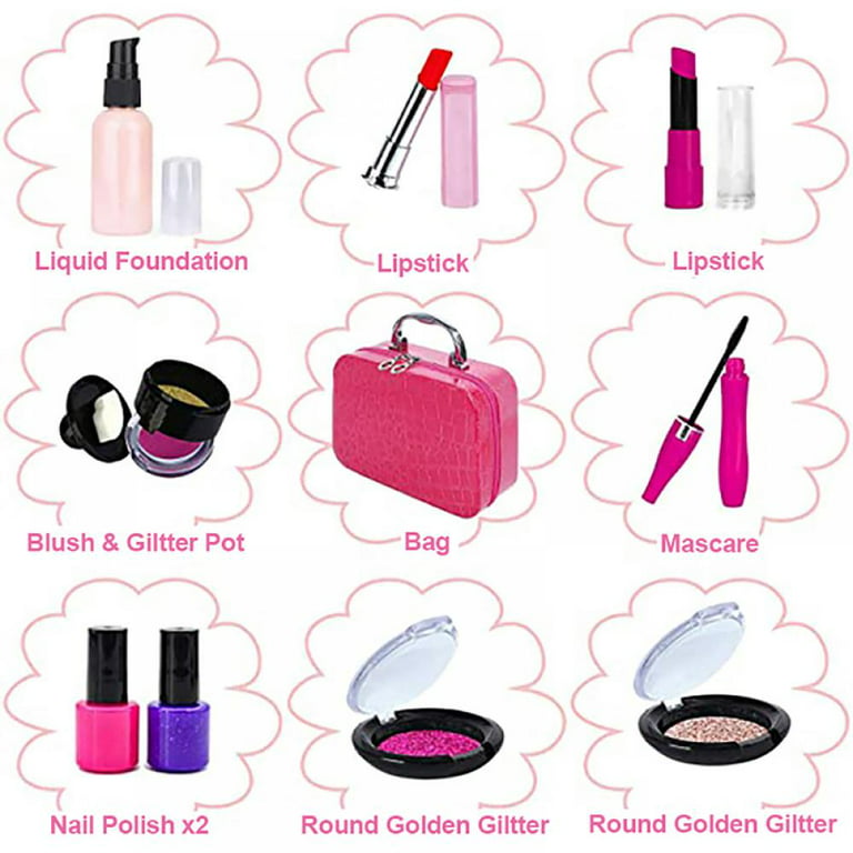 Click N' Play Cosmetic and Makeup Set for Girls, Includes Floral Tote Bag  and 8-piece for Pretend Play - Pretend Makeup for Toddlers