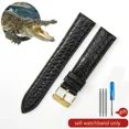 thumbnail image 3 of Correa de reloj de piel de cocodrilo de cuero genuino para hombre y mujer, hebilla de mariposa con aguja para Mido Longines Famous Master Omega IWC Watchband, 3 of 5