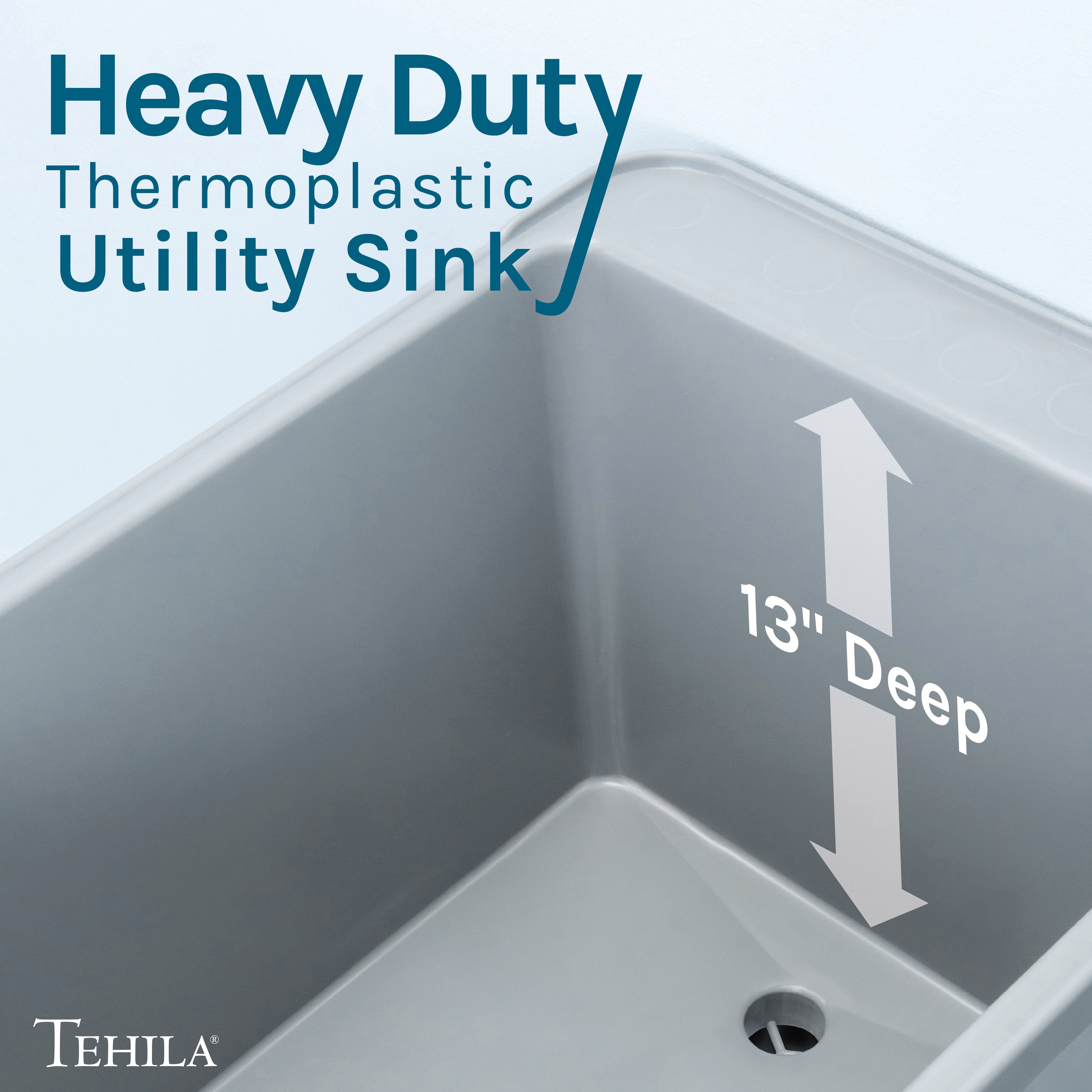 TEHILA Space Saver 16 Gallon Grey Utility Sink with Black Pull-Down Faucet with Pause Mode