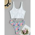 thumbnail image 5 of ZAFUL Women Swimsuit Granny Floral Knotted Mix and Match Tankini Swimwear White XXL, 5 of 7