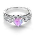 thumbnail image 3 of Gem Stone King 925 Sterling Silver Simulated Pink Opal and White Moissanite Halo Ring for Women | 0.93 Cttw | Heart Shape 6MM | Gemstone October Birthstone | Size 5, 3 of 6