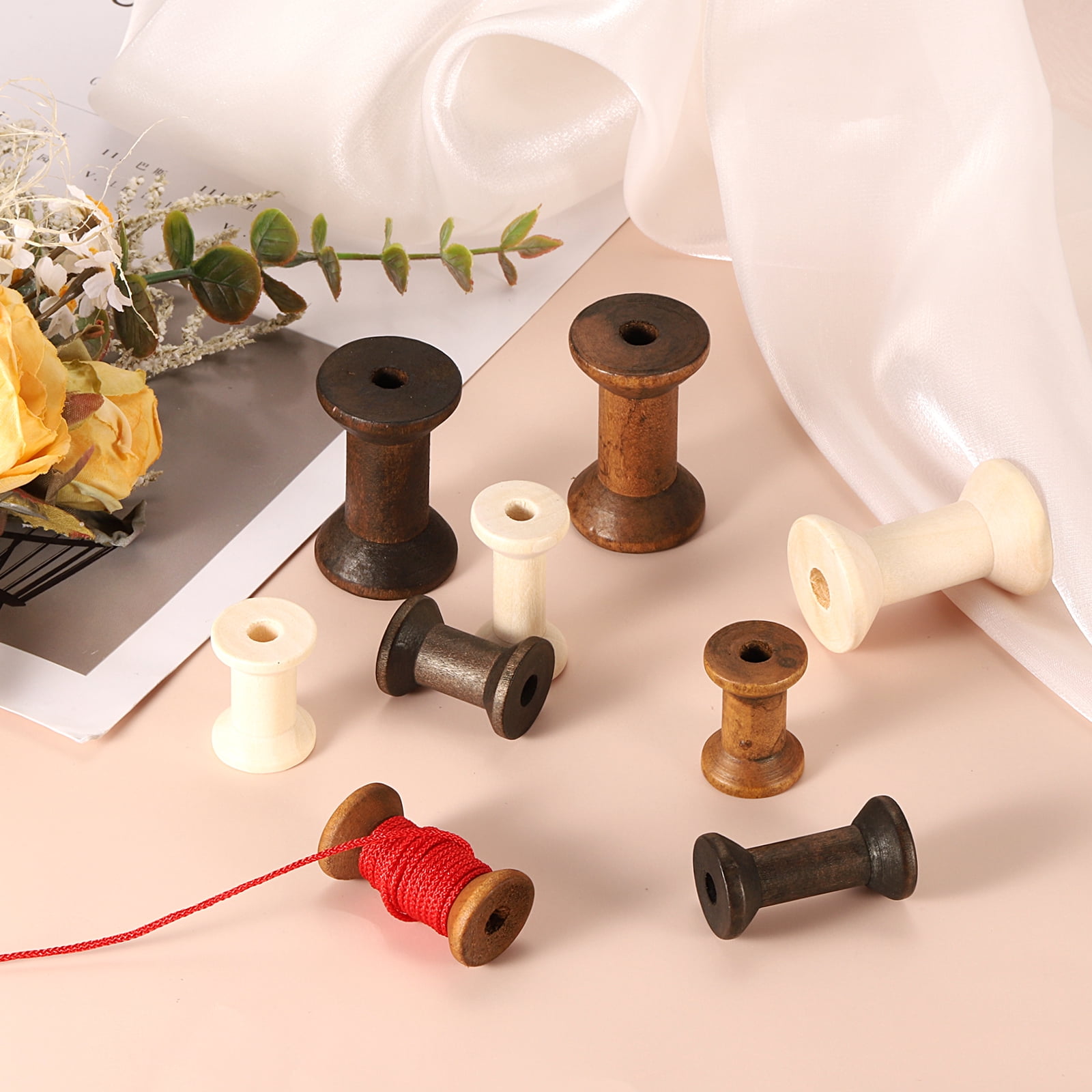Unique Bargains Wooden Spool Craft Unfinished Ribbon Spools Art DIY Crafts Brown