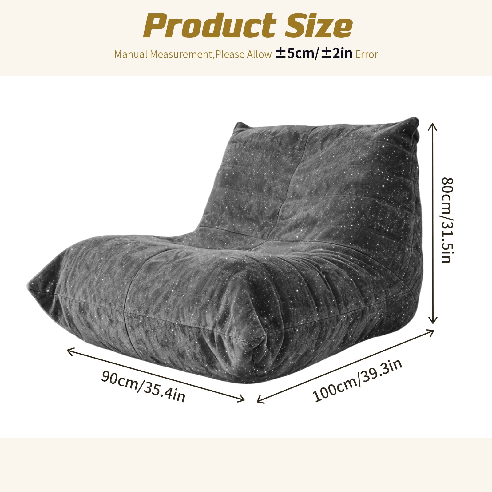 Leumius Bean Bag Chair,L-Shaped Memory Foam Bean Bag Sofa for Adults,Beanbags Lazy Sofa for Bedroom, Living Room, Office and Home,Warm Grey