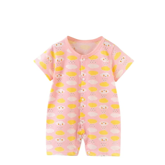 Zwiiyzr 0-1T Newborn Infant Unisex Baby Boy Girl Spring Onesie Short Sleeve Footless Rompers Button Bodysuit One Piece Jumpsuit Outfits Clothes Pink