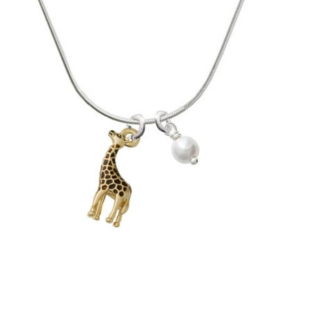 Goldstone Plugs - Gold Tone Brown Giraffe - Imitation Pearl Bicone Crystal Necklace