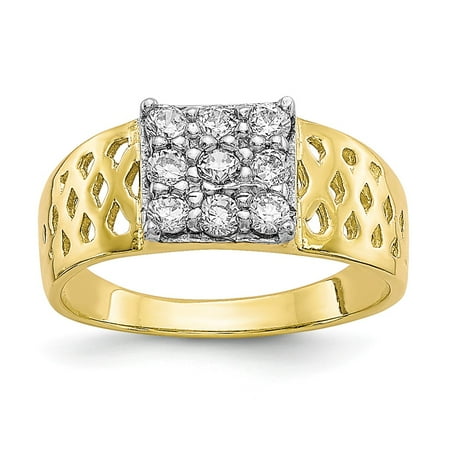 10k Yellow Gold Textured Polished Cubic Zirconia for boys or girls Ring