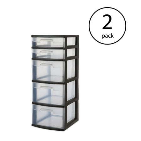 Sterilite 5 Drawer Tower Plastic Space Saving Home Storage Organizer Sterilite 5 Drawer Tower Plastic Space Saving Home Storage Organizer 2 Pack