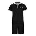 thumbnail image 3 of JHLZHS Fall Clothes for Men Male Casual Striped Gradient Ramp Print Two Piece Suit Zipper Short Sleeve Top Blouse Suit Drawstring Pocket Short Set Gothic Clothes for Men Pants, 3 of 4