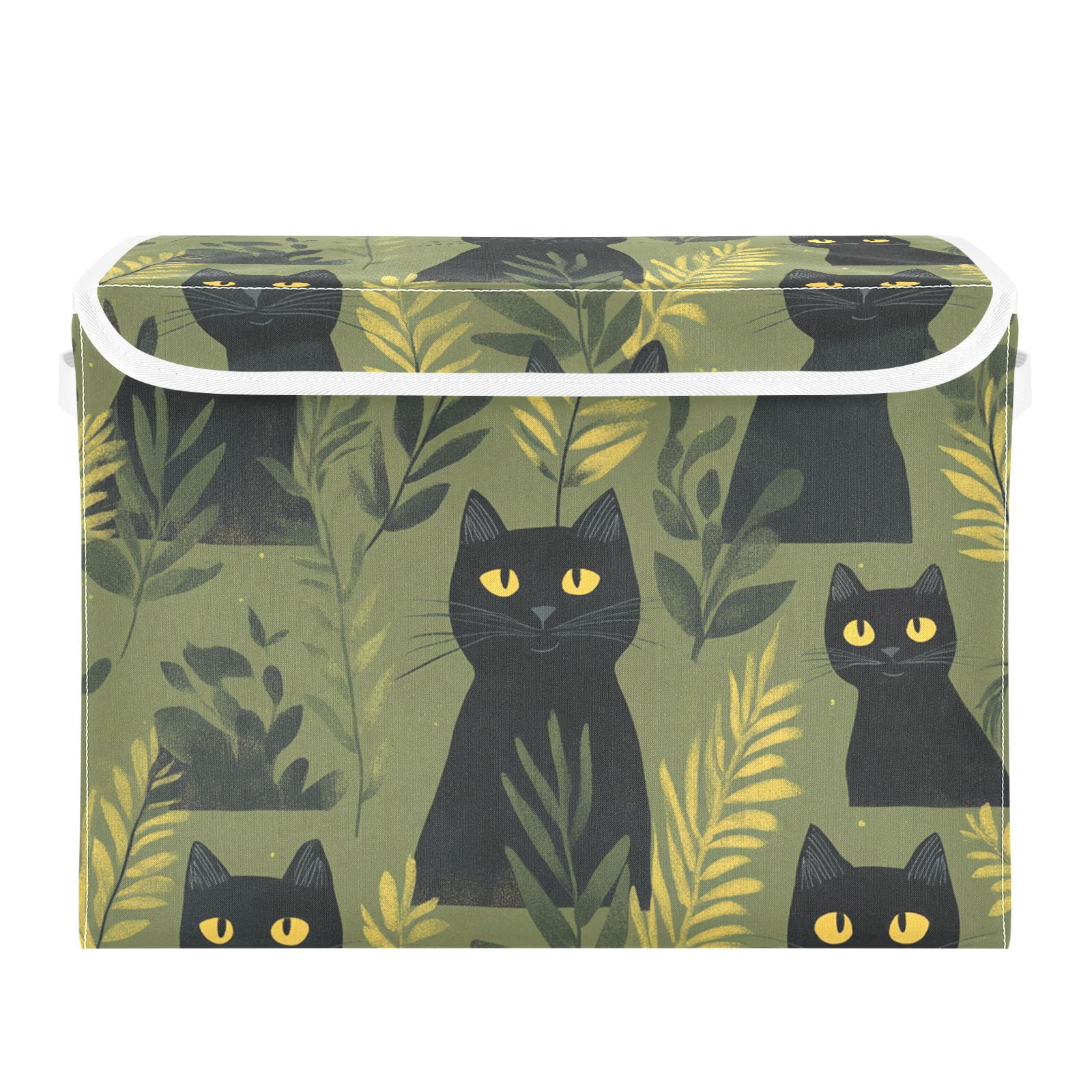 Black Cats Grass Storage Basket for Shelves Foldable Container Organizer for Organizing Toys Clothes Books with Handles