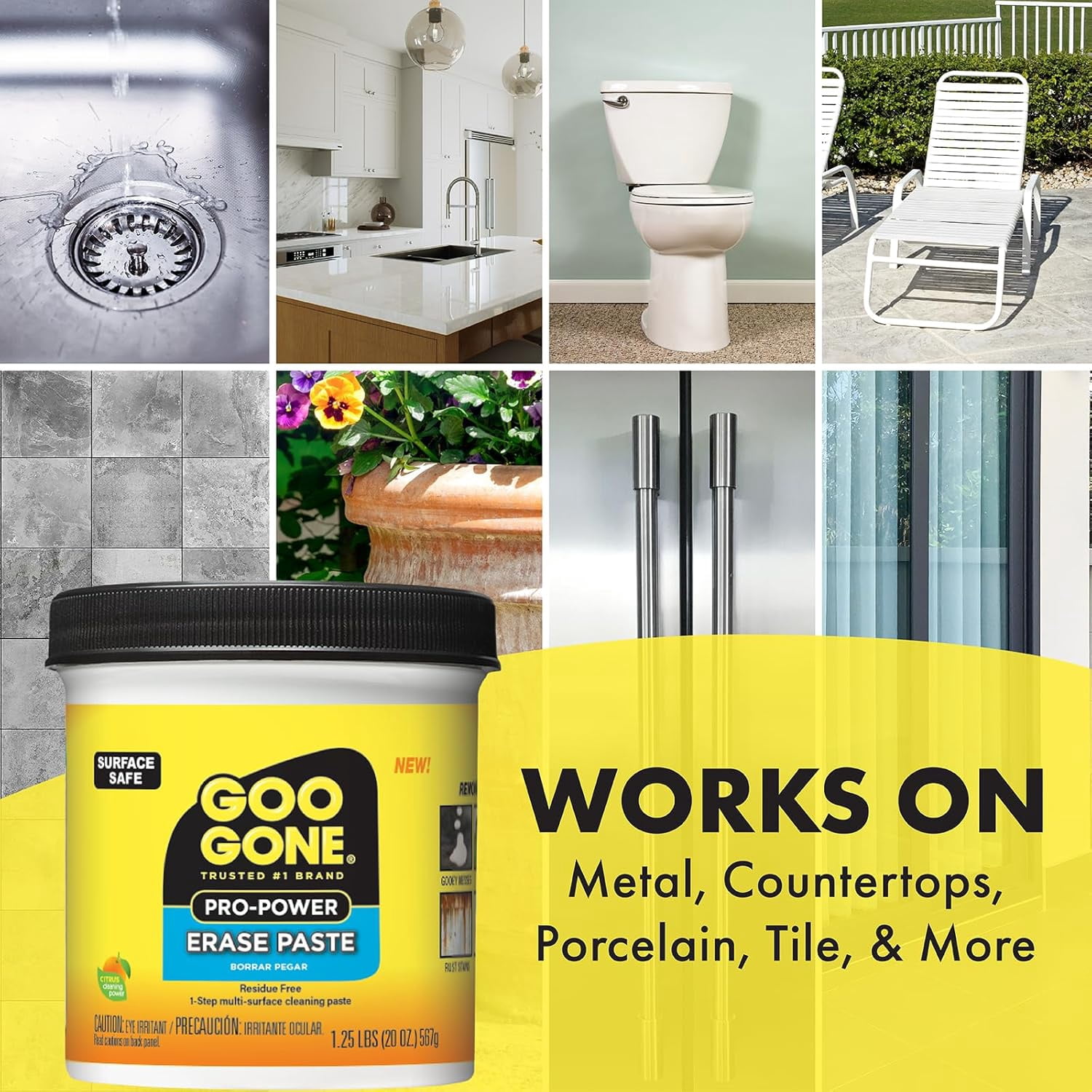 Goo Gone Pro-Power Erase Paste, Cleaning Product for Metal, Countertops, Porcelain, Tile & More, Surface Safe, Removes Gooey Messes, Grease, Adhesives & Rust Stains, Residue Free, 20 Oz.