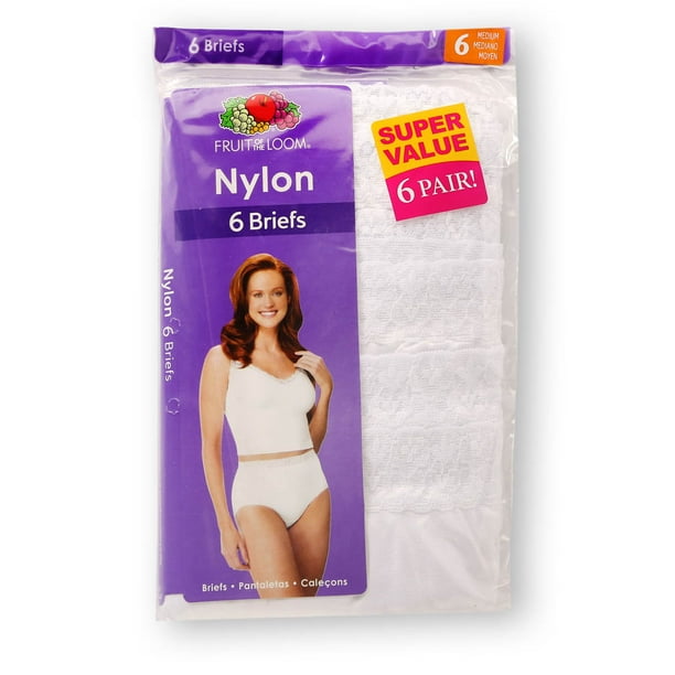 Fruit of the Loom Womens 6-Pack Nylon Brief Panties, 9, White
