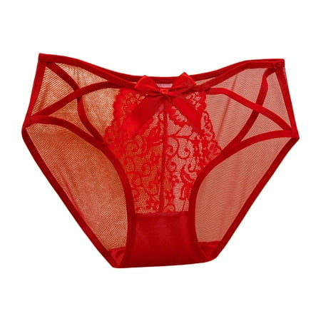 YHGFVOKJ Womens Underwear Fashion Sexy Lace No Show High Waisted Breathable Thongs Comfortable Plus Size Ladies Brief Panties Briefs for Women Red XL