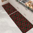 thumbnail image 2 of Red Green Diamond Plaid Kitchen Mat Set of 2, Non Slip Rubber Backing Absorbent Kitchen Rugs 17"x28" and 17"x48", Washable Low Profile Runner Rug for Kitchen Sink Laundry Room, Holiday Decor, 2 of 6