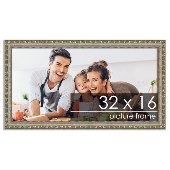 32x16 Silver Wood Picture Frame - UV Acrylic, Foam Board Backing, Hanging Hardware