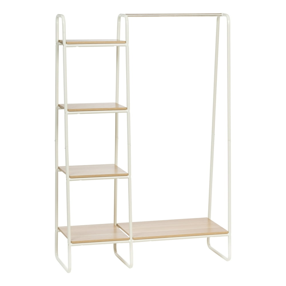 metal garment rack with shelves