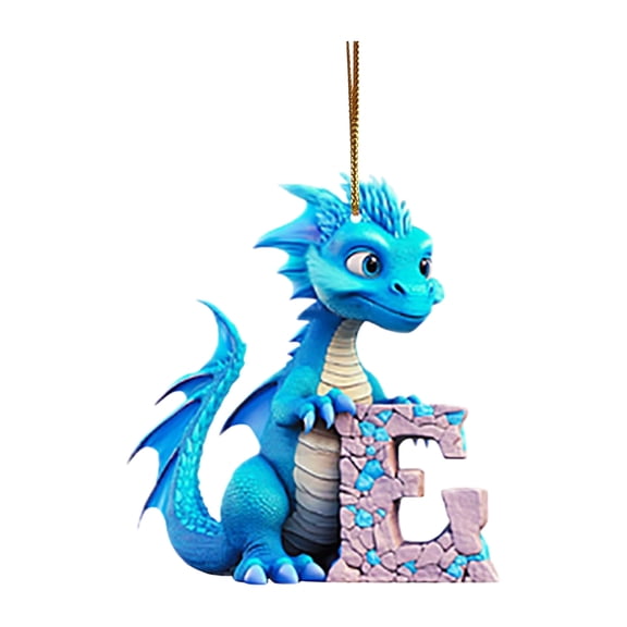 Lilixerw Cute Christmas Dinosaur Alphabet Ornaments,Acrylic Dino Figures Hanging Gift for Christmas Tree Decoration(E)