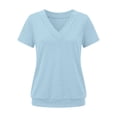 thumbnail image 5 of Womens T Shirts Solid V Neck Short Sleeve V Neck Soft Everyday Basic Tee for Ladies Light Blue S, 5 of 5