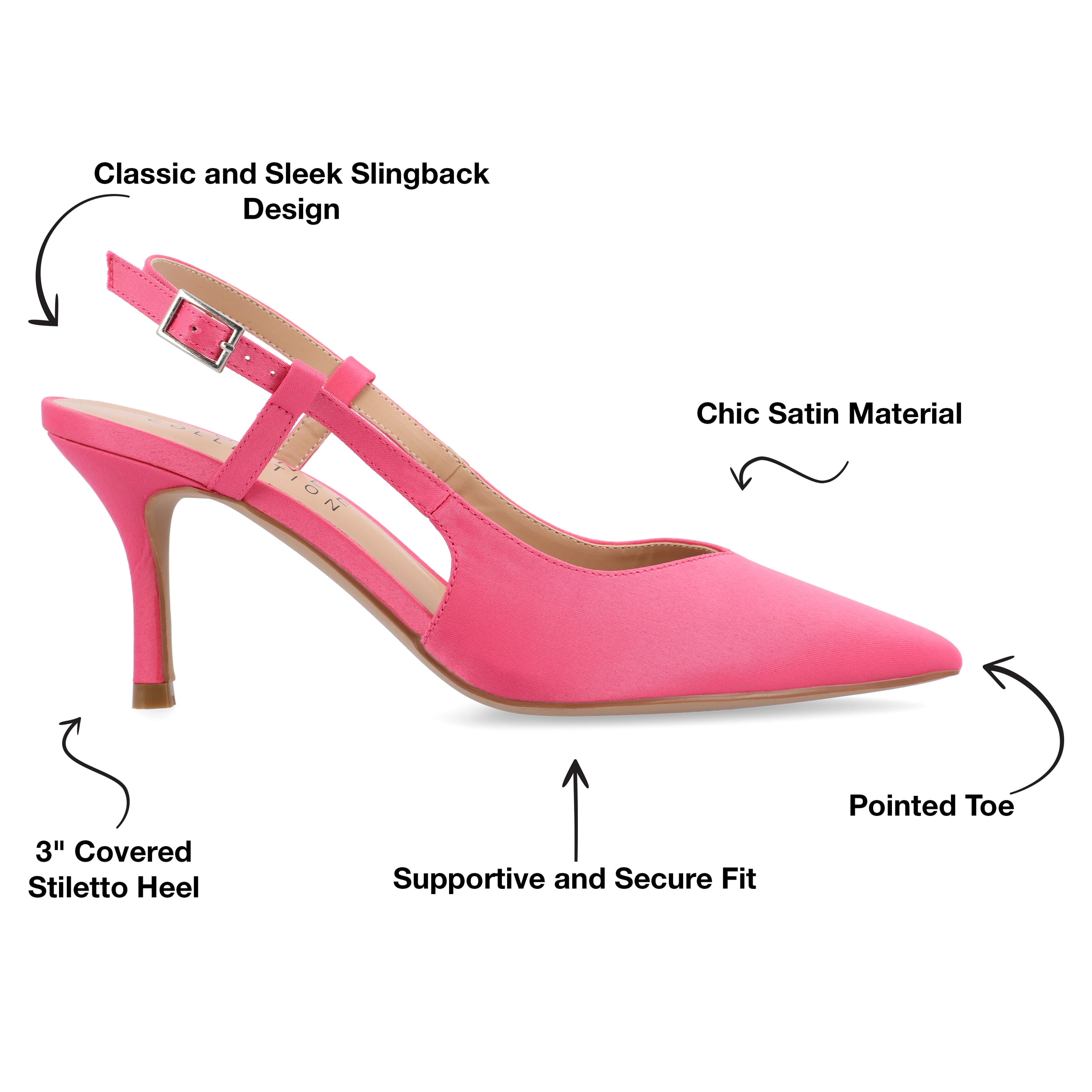 Journee Womens Knightly Sling Back Mid Stiletto Pointed Toe Pumps, Widths Available