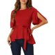 thumbnail image 1 of Blusa peplum roja de INSPIRE CHIC para mujer con nudo, manga 3/4 y cinturón, 1 of 1