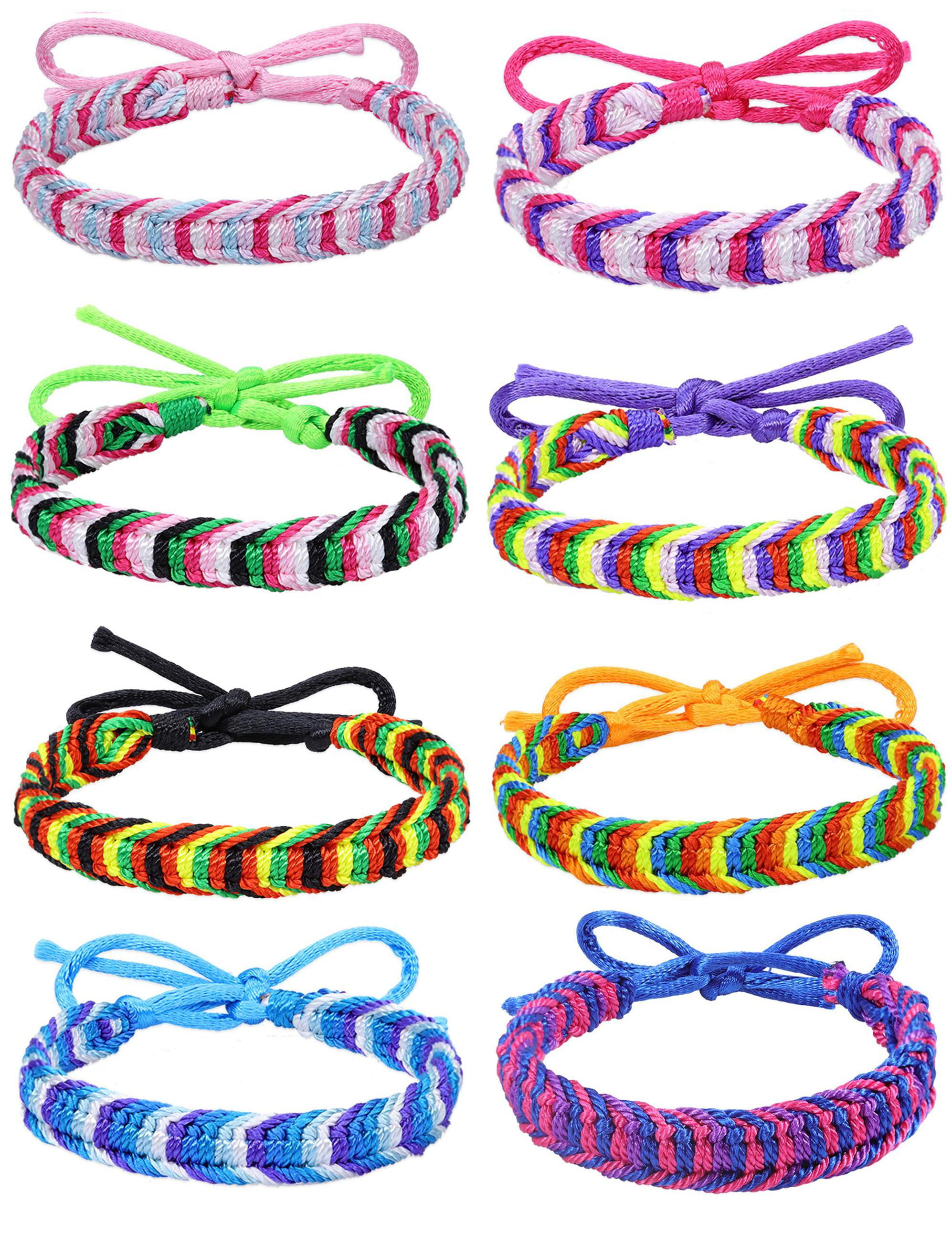 JINLUO 8Pcs Adjustable Woven Braided Wrap Bulk Friendship Bracelets, Boho  Bohemian Multicolor Handmade Braided String Bracelets for Women Kids Cheer