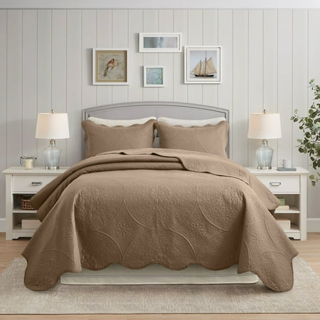 IR Imperial Rooms 2Pc-Bedspread Soft Microfiber Floral Modern Quilt Set Lightweight Twin Beige