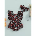 thumbnail image 2 of Lnzyyephy 2Pcs Baby Girl Halloween Outfit, Rose Skull Print Square Neck Ruffle Romper and Hairband Set for Infants, 0-24 Months, 2 of 8