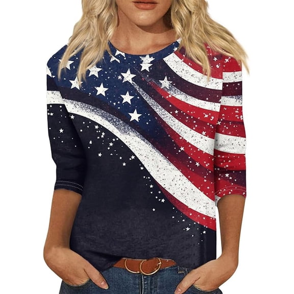 Wxolcjlv Womens USA 250th Anniversary T-Shirt America Flag Star Stripe Graphic 4th of July Tshirt 3/4 Sleeve Patriotic Shirt