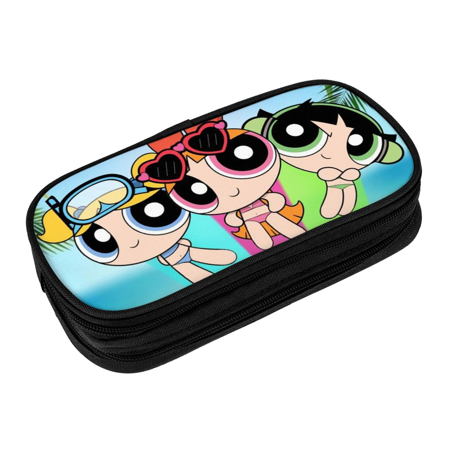 The Powerpuff Gi-rls Pencil Case Large Capacity Pencil Pouch Penbag Office Stationery Organizer Travel Makeup Bag Black