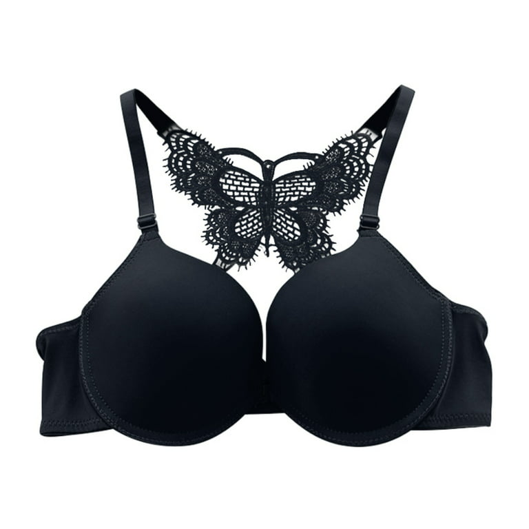 Apocaly Womens Push Up Padded Bra Front Closure Underwire Plunge Bra  Butterfly Brassiere Smooth T Shirt Bra Wire Free Black 42B 