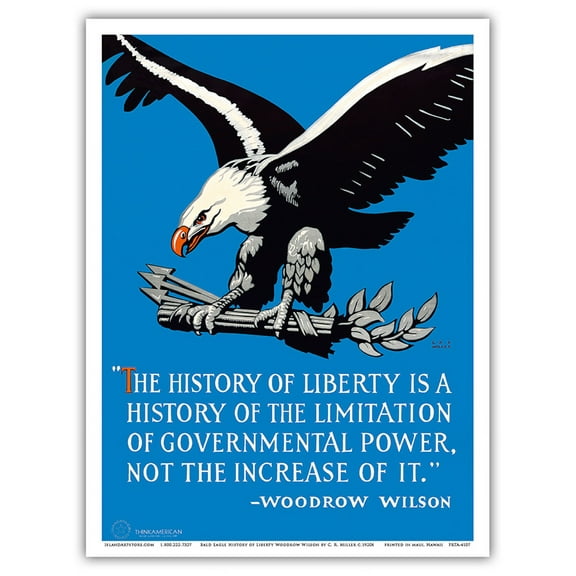 Bald Eagle - The History of Liberty - Woodrow Wilson - Vintage Political Poster by C. R. Miller c.1920s - Master Art Print (Unframed) 9in x 12in