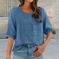 thumbnail image 4 of kaprioy Linen Shirts for Women Summer Retro Embroidered 3/4 Sleeve Boho Tops Dressy Casual Blouses Teacher Loose Tunics Blue, L, 4 of 7