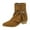 Khaki, variant on Black Womens Casual Winter Cuffed Ankle Boots Round Square Toe Low Chunky Heel Side Zipper Belt Buckle Booties