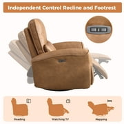 Bonzy Home Electric Power Swivel Recliner USB Ports Adjustable Backrest Reclining Chair with lumbar support pillow Suede Fabric, Brown