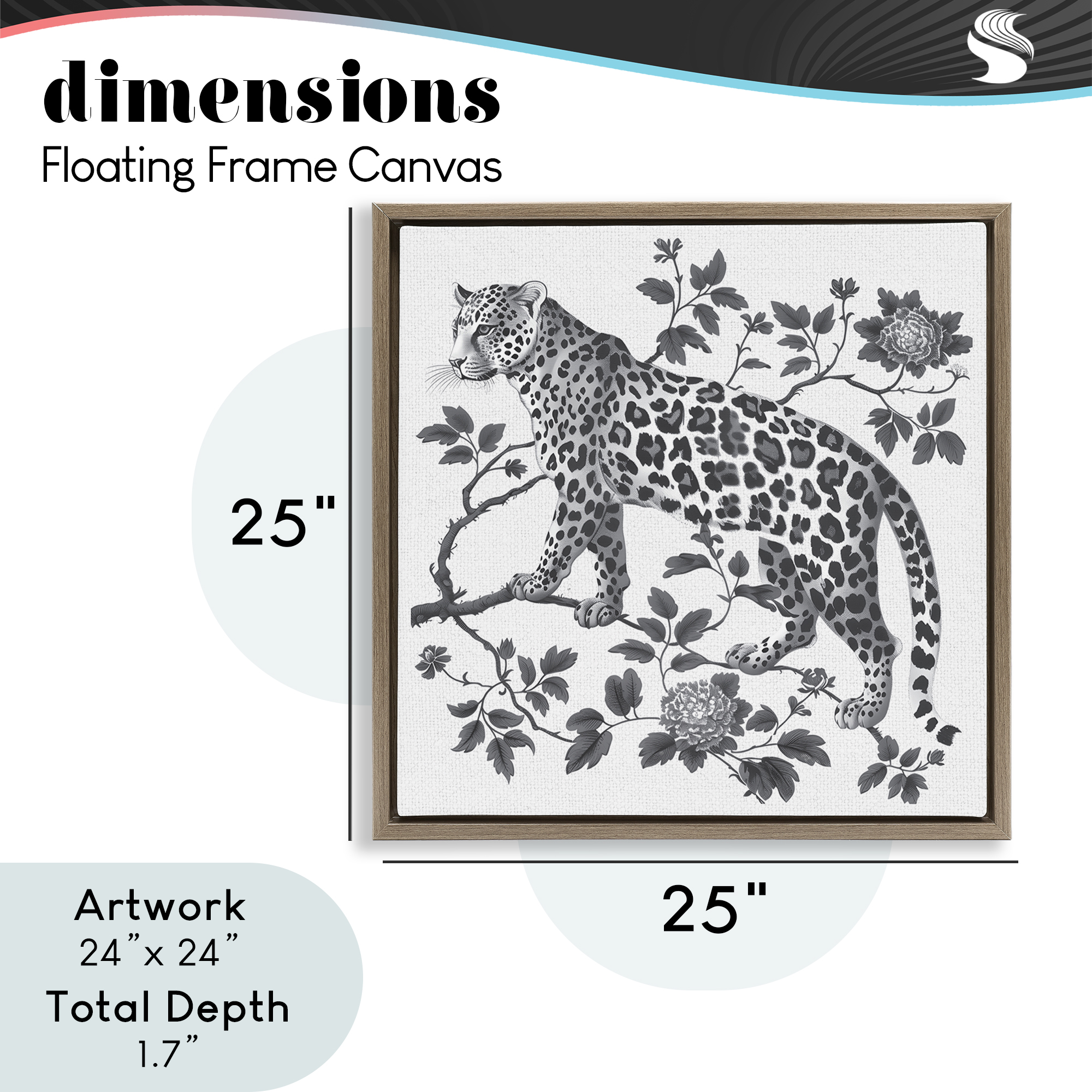 Monochrome Detail Leopard Brown Framed Floater Canvas Wall Art, design by Lettered and Lined