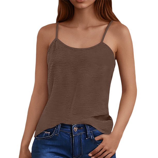 Top sin tirantes holgado con tirantes de seda helada de color liso y espalda arrugada para mujer - Poliéster suave, transpirable y ligero, tallas S-XXL, perfecto para primavera/verano