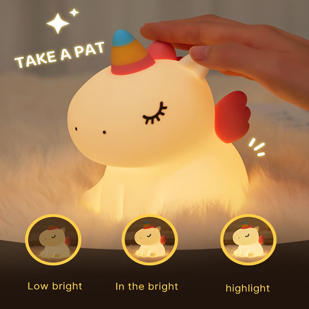 Unicorn Night Light, Soft Silicone LED Night Light Cute Animal Bedroom Lamp 3 Level Dimmable Nursery Night Light for Toddler Baby Kids