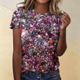thumbnail image 2 of Women's Sparkly T-Shirts Carnival Printed Short Sleeve Round Neck Tunic Tops 2026 Trendy Casual Classic Fit Pullover Tees, 2 of 4