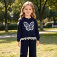 thumbnail image 6 of TOWED22 Kid Toddler Girl Clothes Cute Graphic Print Ruffle Sleeve Top Floral Pants 2PC Fall Winter Girls Outfits Clothing Set,Black,5-6 Y, 6 of 8