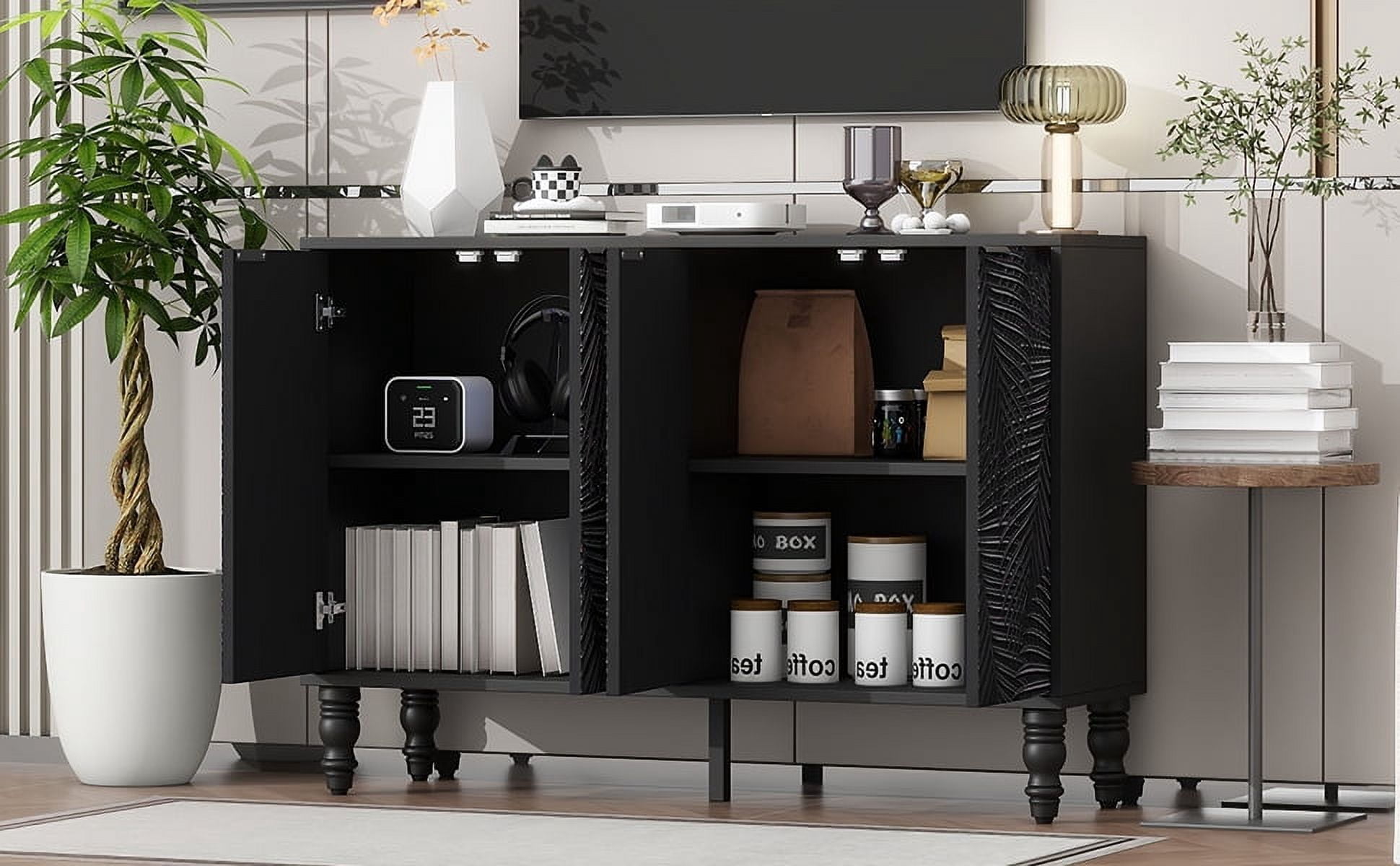 Euroco 47.2" Modern TV Stand with 2 Spacious Storage Cabinets – Entertainment Center Media Console, Solid Wood Legs, Adjustable Shelves & Anti-Tip Device for TVs up to 43"