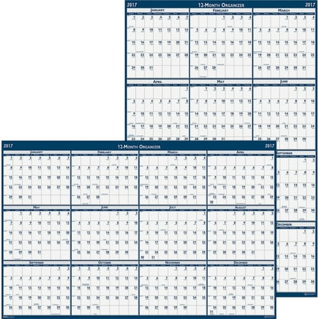 House of Doolittle Dated 66" Laminated Wall Planner - Julian - Monthly - 1 Year - January 2018 till December 2018 - 66" x 33" - Wall Mountable - Blue, Gray - Paper - Laminated