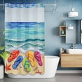 thumbnail image 6 of No Hook Coastal Beach Shower Curtain with Snap in Liner Set, Summer Nautical Ocean Sea Waves Blue Brown Waterproof Fabric Bathroom Curtains with See Through Top Window, Hotel Style Stall 54 x 78 Inch, 6 of 7