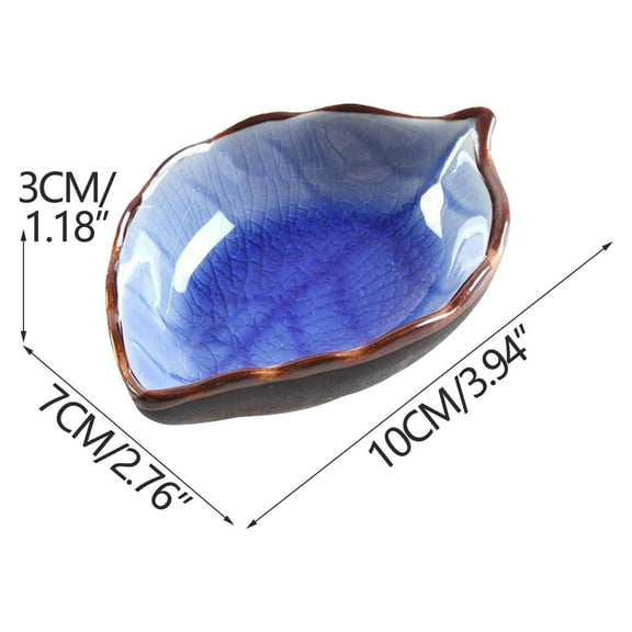 Qqyida Japanese Style Ceramic Mini Dish Set, Leaf Shape Condiment Plate, Small Dip Bowl, 2 Piece for Sushi Dining & Tea Station, Ice Crackle Glaze Saucer, Dark Blue
