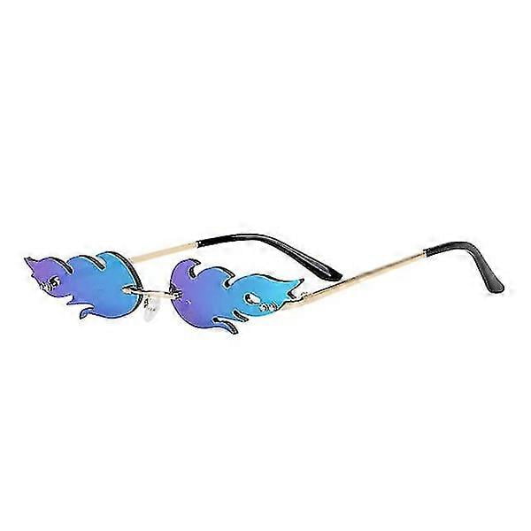 Streetwear Fashion Fire Flame Sunglasses Driving Glasses Uv 400 Glasses Trendy Narrow Rimless Wave Sunglasses(green)